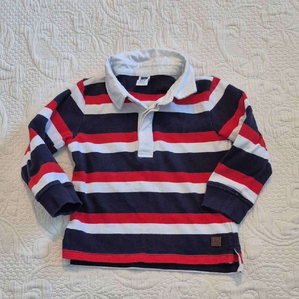 Janie and Jack boys 18 - 24 months blue, red, white long sleeve polo shirt VGUC